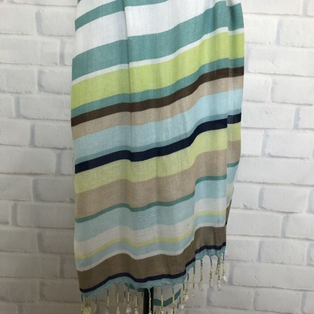 Coldwater Creek Blue Striped Fringe Scarf 22 x 67 - Picture 2 of 4